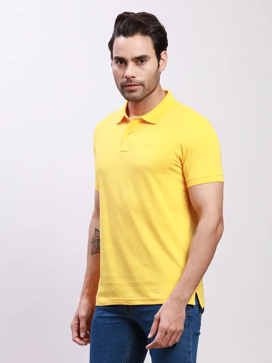 Parx Men Yellow Solid Regular Fit Cotton Half Sleeve T-Shirt - Image 3