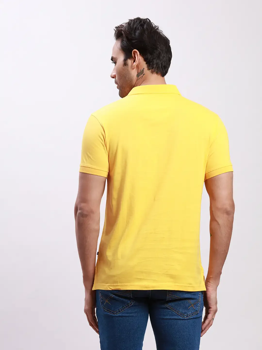 Parx Men Yellow Solid Regular Fit Cotton Half Sleeve T-Shirt - Image 4