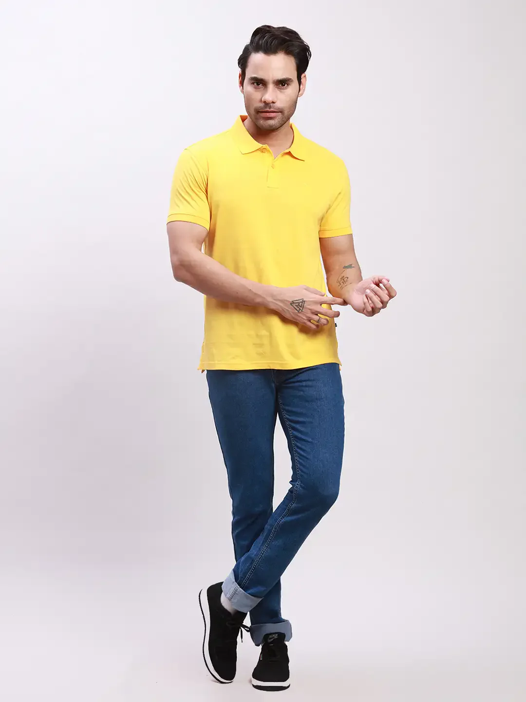 Parx Men Yellow Solid Regular Fit Cotton Half Sleeve T-Shirt - Image 5