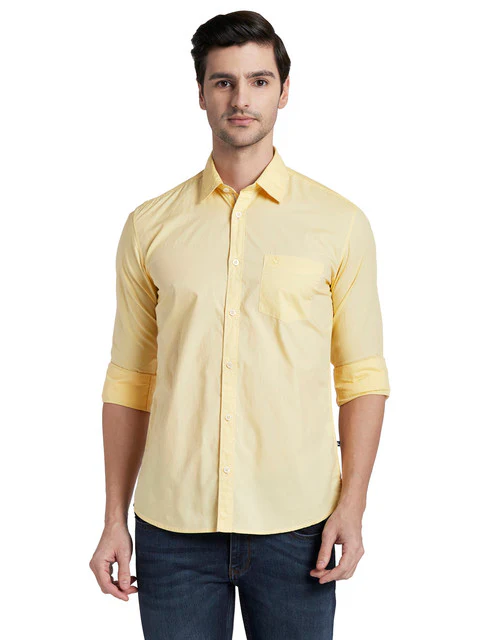 Parx Men Yellow Solid Slim Fit Cotton Shirt