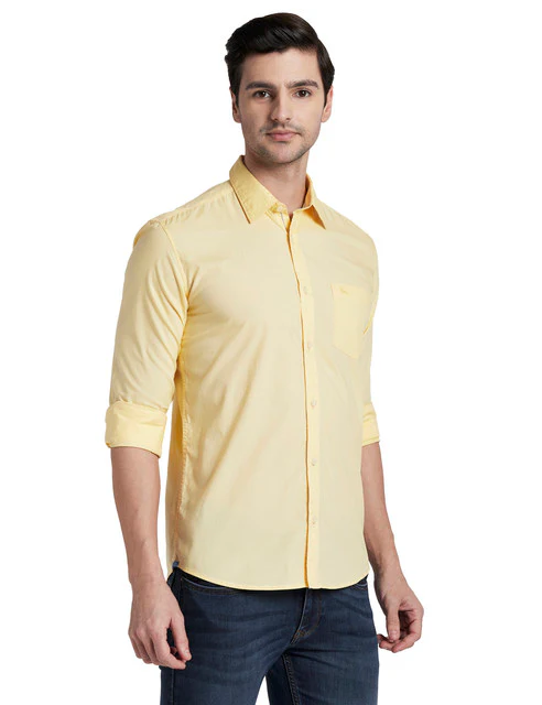 Parx Men Yellow Solid Slim Fit Cotton Shirt - Image 2
