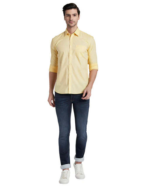 Parx Men Yellow Solid Slim Fit Cotton Shirt - Image 5