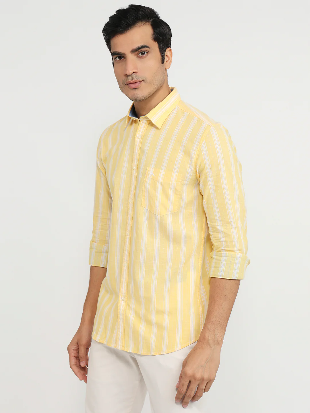 Parx Men Yellow Stripe Slim Fit Cotton Shirt - Image 2