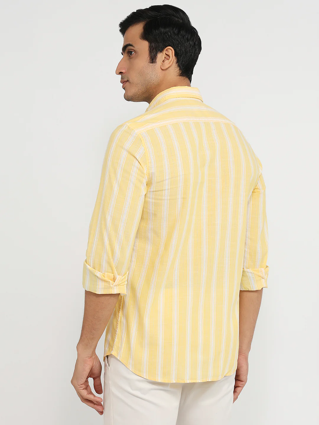 Parx Men Yellow Stripe Slim Fit Cotton Shirt - Image 4
