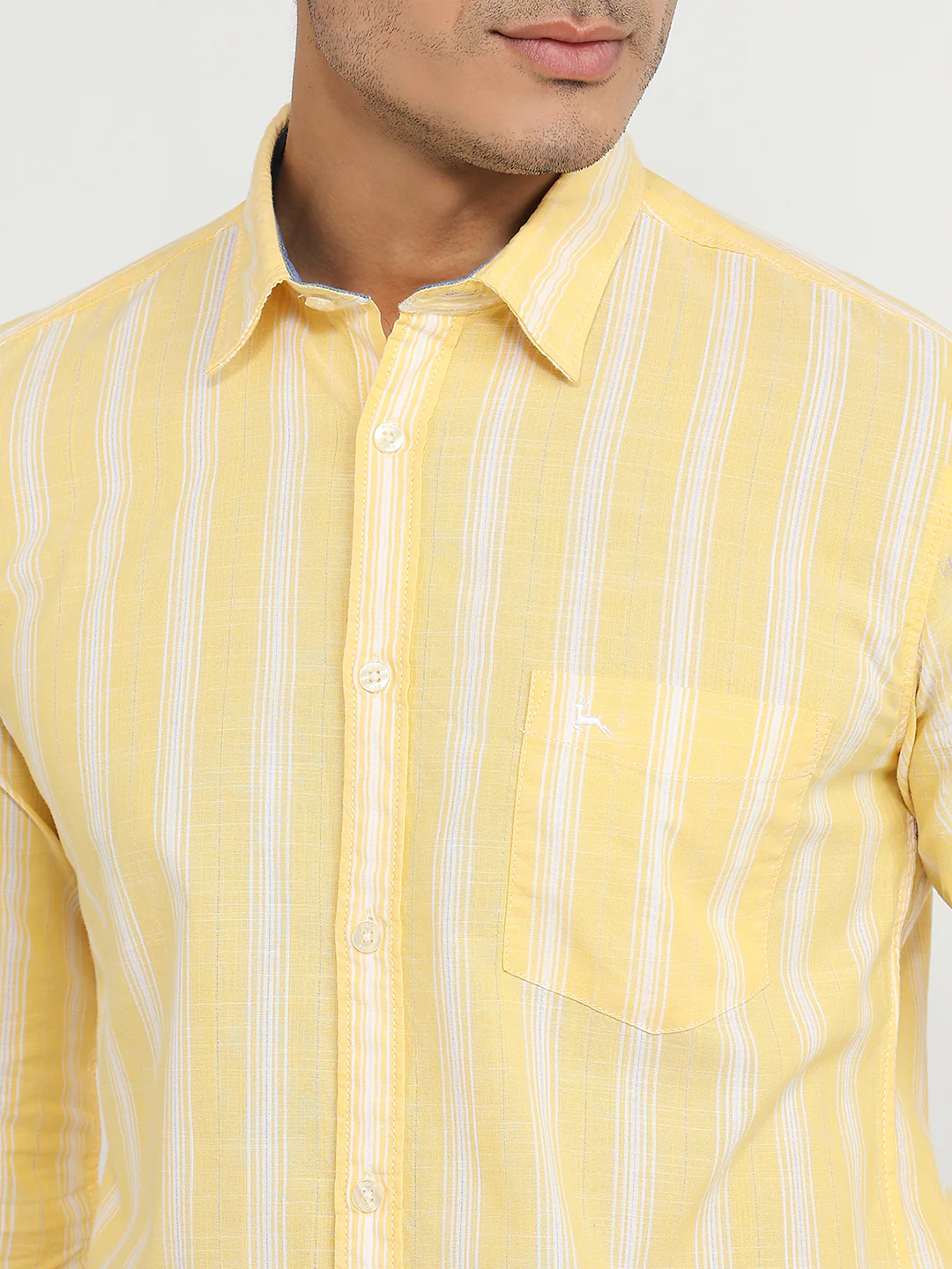 Parx Men Yellow Stripe Slim Fit Cotton Shirt - Image 6