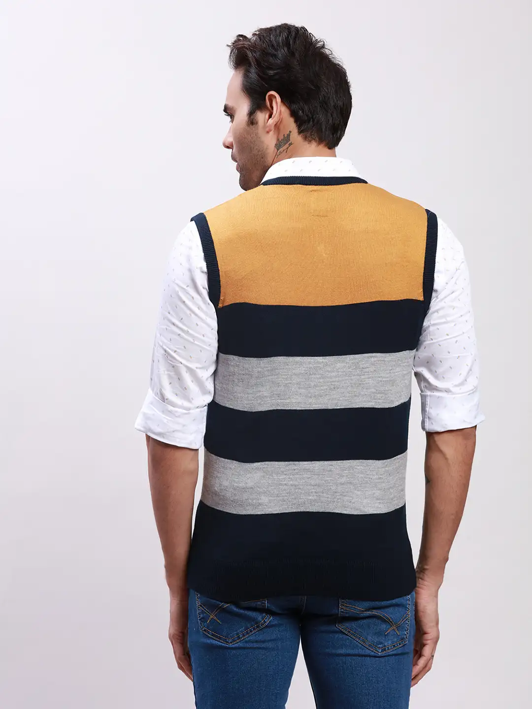 Parx Men Yellow Yarn Dyed Acrylic Sleeveless Sweater - Image 4