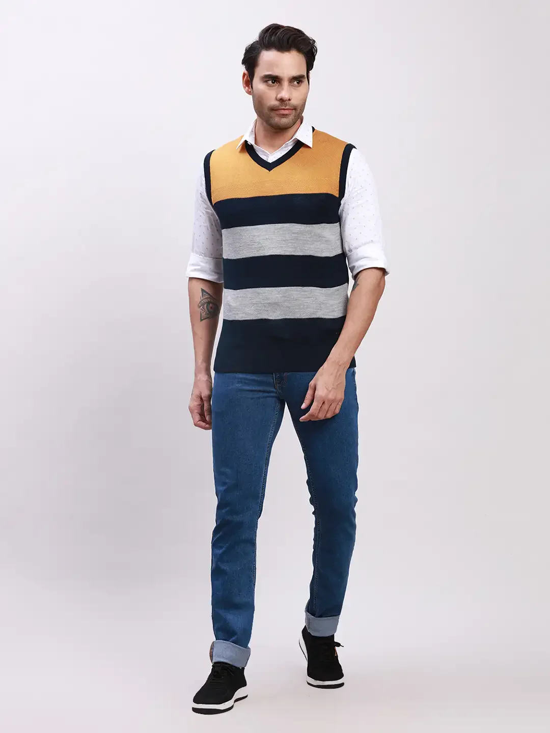 Parx Men Yellow Yarn Dyed Acrylic Sleeveless Sweater - Image 5