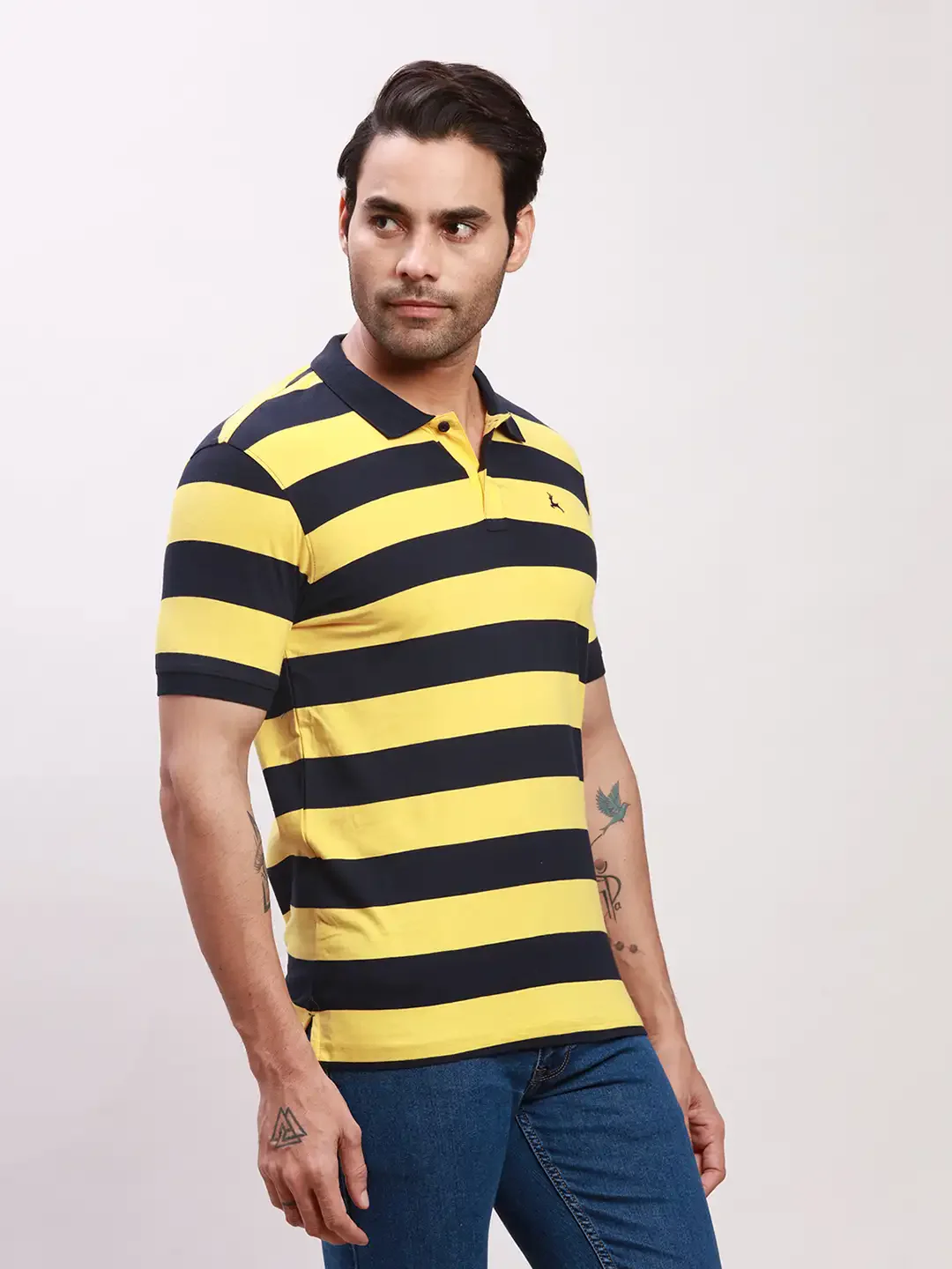 Parx Men Yellow Yarn Dyed Regular Fit Cotton T-Shirt - Image 2
