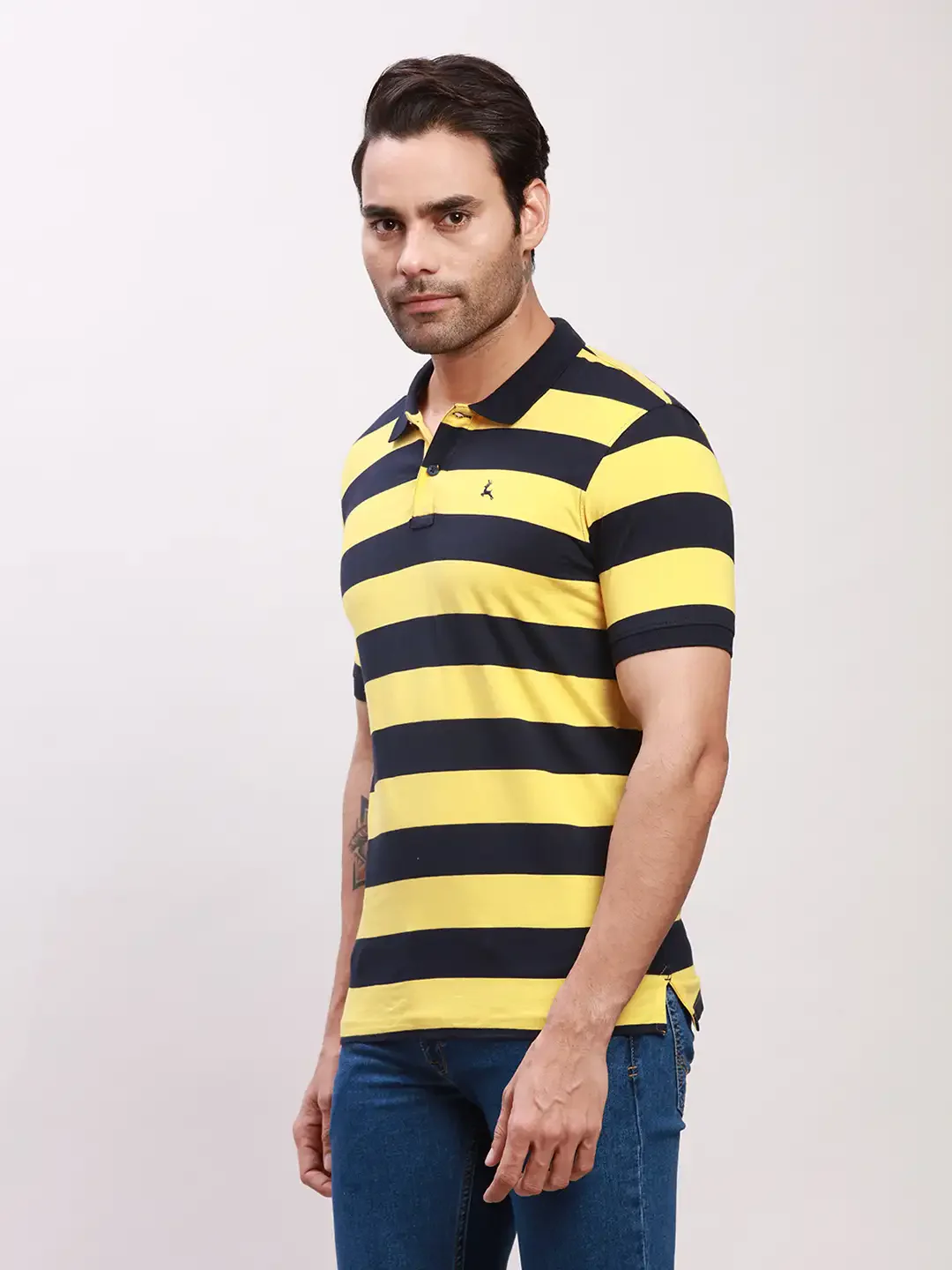 Parx Men Yellow Yarn Dyed Regular Fit Cotton T-Shirt - Image 3