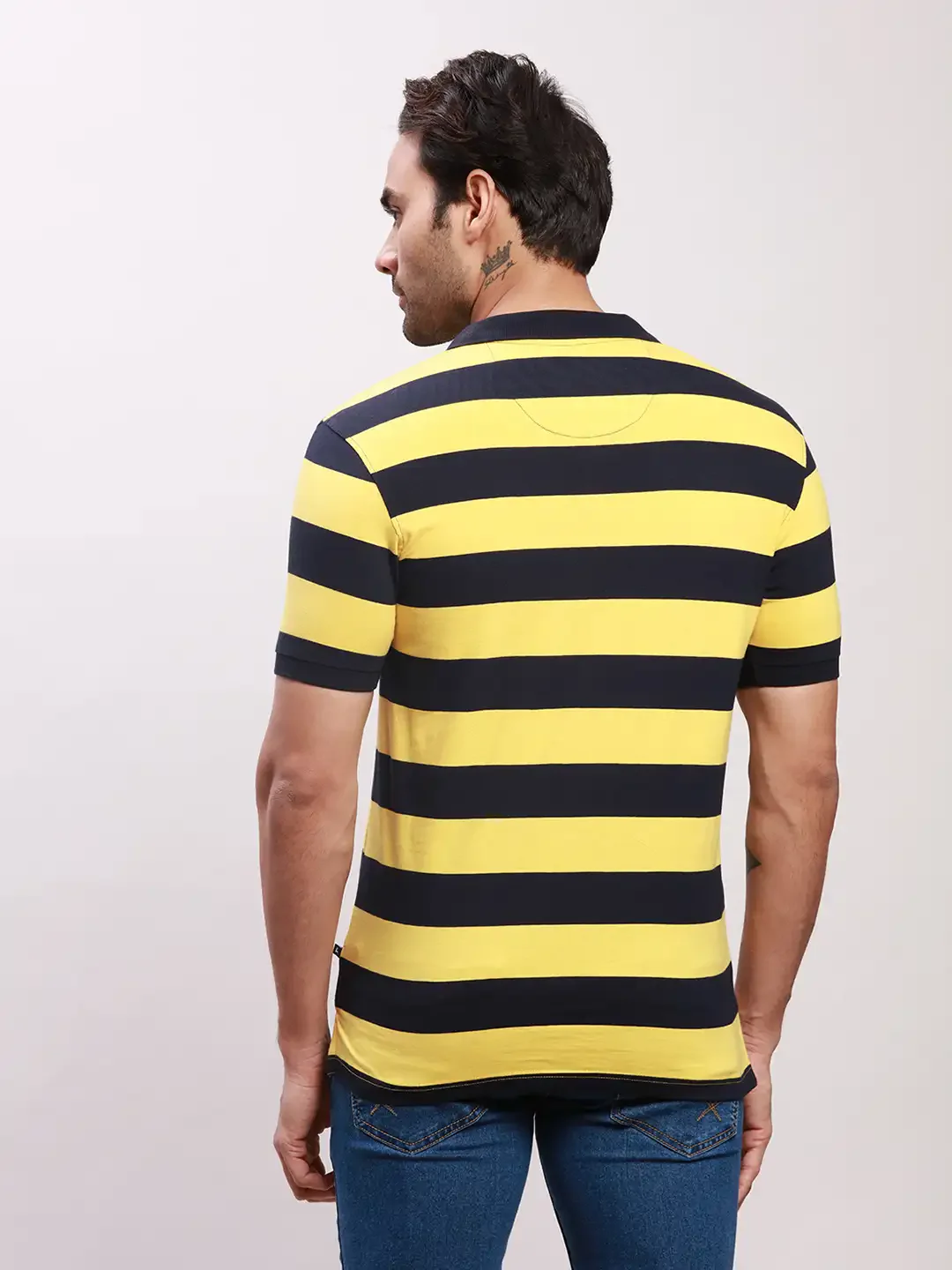 Parx Men Yellow Yarn Dyed Regular Fit Cotton T-Shirt - Image 4