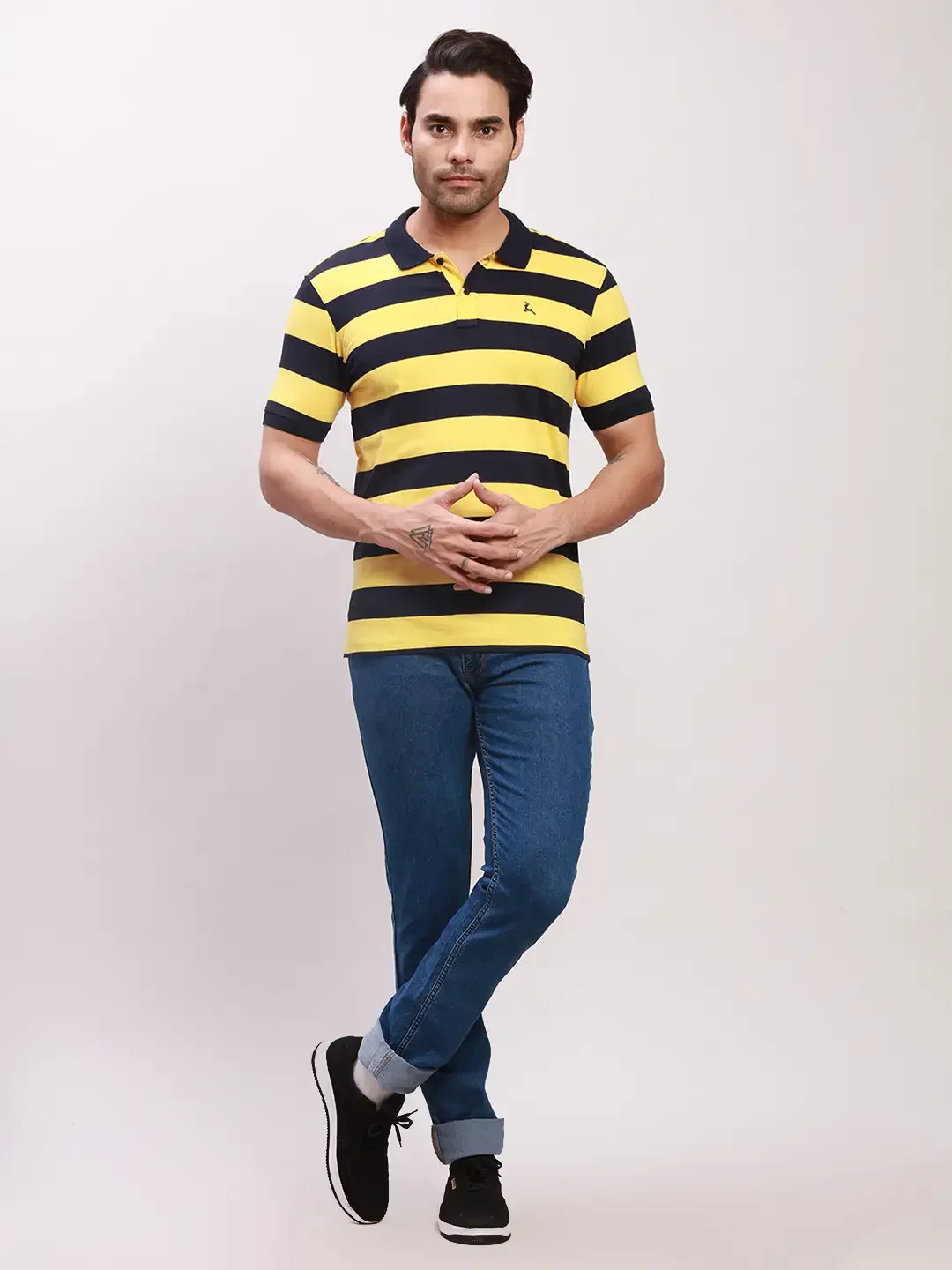 Parx Men Yellow Yarn Dyed Regular Fit Cotton T-Shirt - Image 5