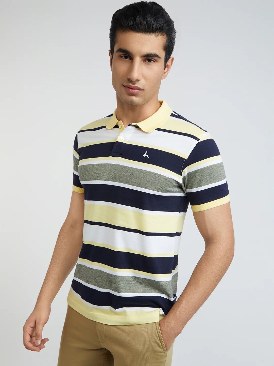 Parx Men Yellow Yarn Dyed Regular Fit Half Sleeve Polo Neck T-Shirt - Image 3