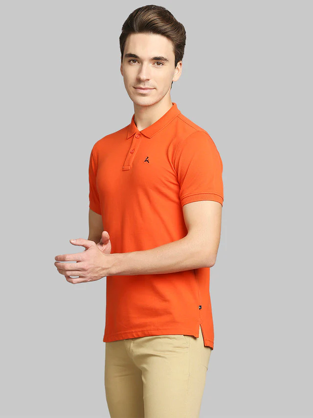 Parx Orange Solid Regular Fit Cotton Blend T-Shirt - Image 3