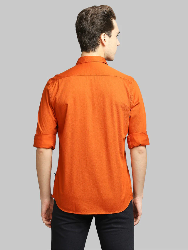 Parx Orange Solid Slim Fit Cotton Casual Shirt - Image 4