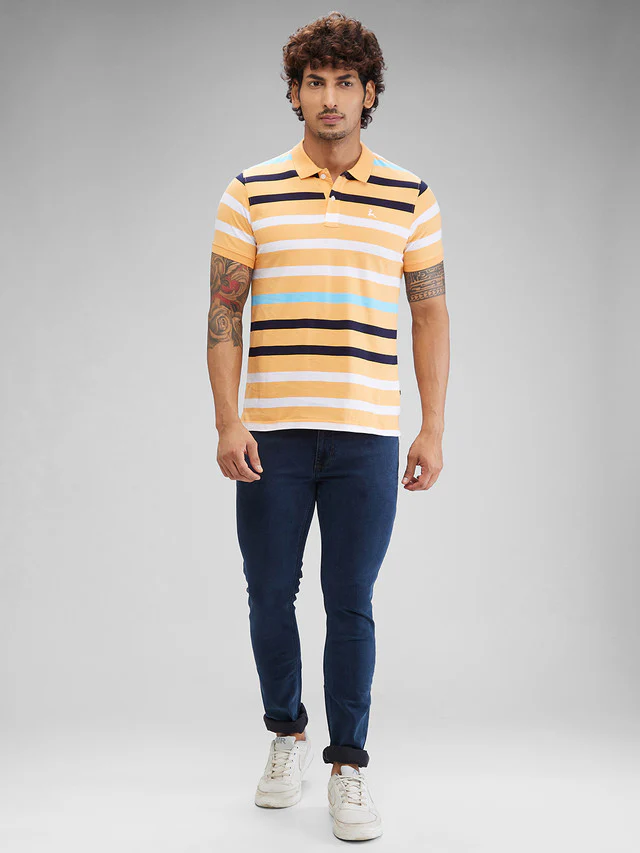 Parx Orange Yarn Dyed Regular Fit Cotton T-Shirt - Image 5