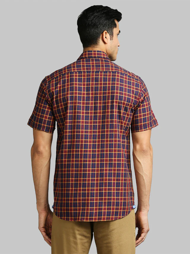 Parx Red Checks Slim Fit Cotton Blend Casual Shirt - Image 4