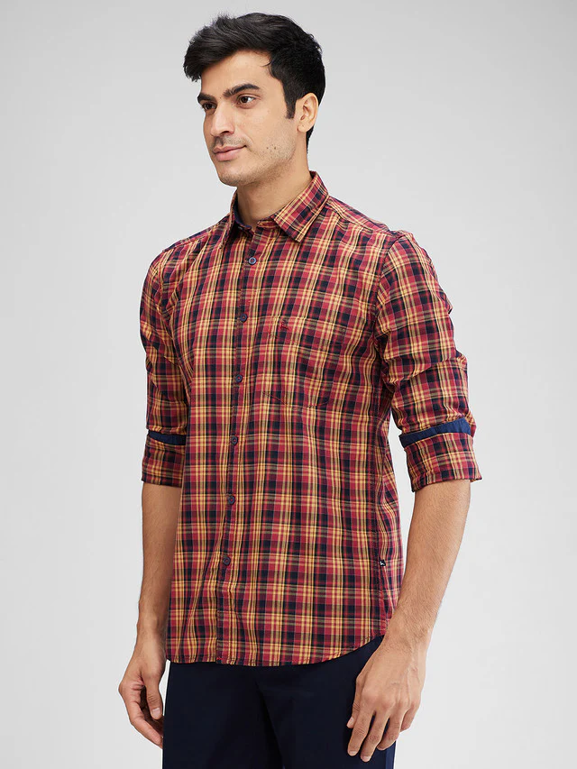 Parx Red Checks Slim Fit Cotton Casual Shirt - Image 3