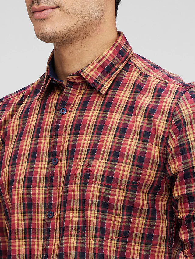 Parx Red Checks Slim Fit Cotton Casual Shirt - Image 6