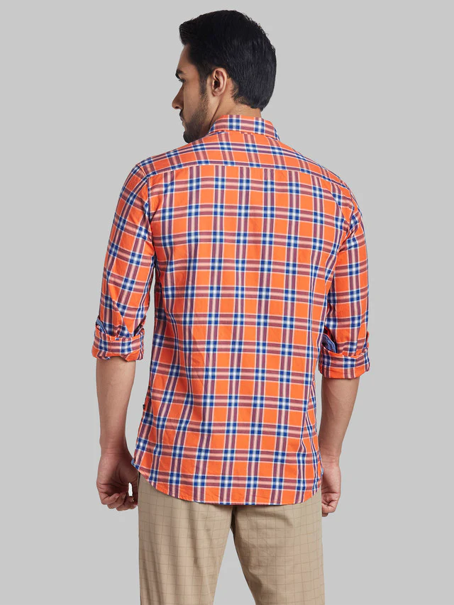 Parx Red Checks Slim Fit Cotton Casual Shirt - Image 4