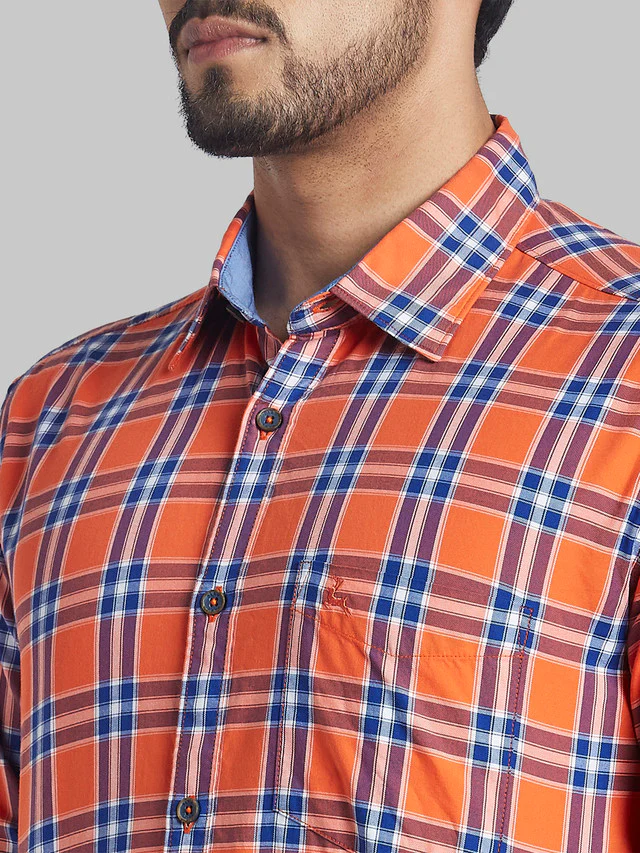 Parx Red Checks Slim Fit Cotton Casual Shirt - Image 6