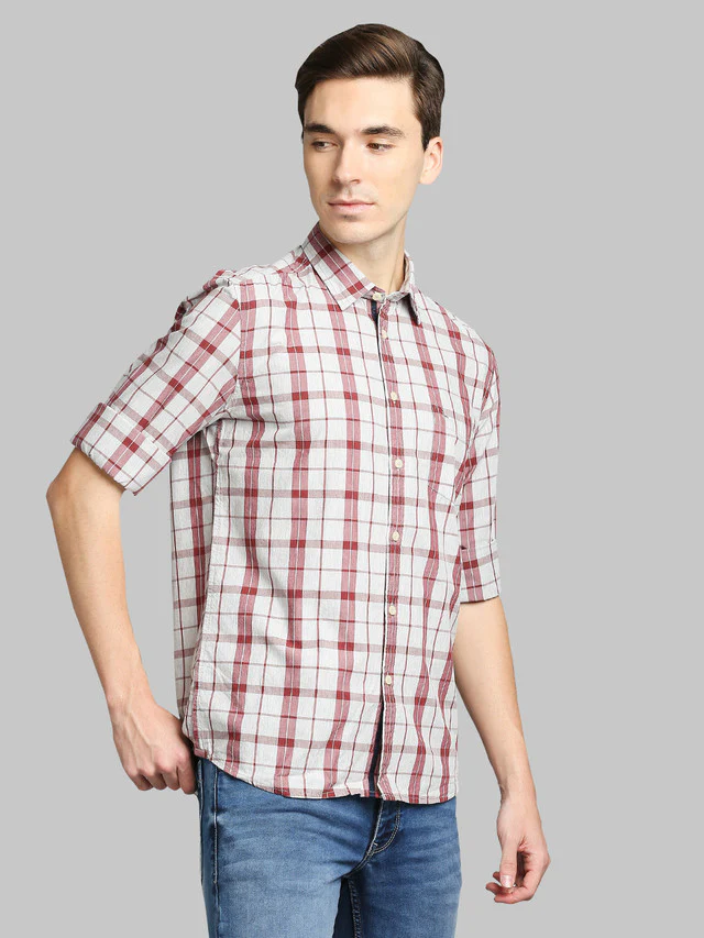 Parx Red Checks Slim Fit Cotton Casual Shirt - Image 2