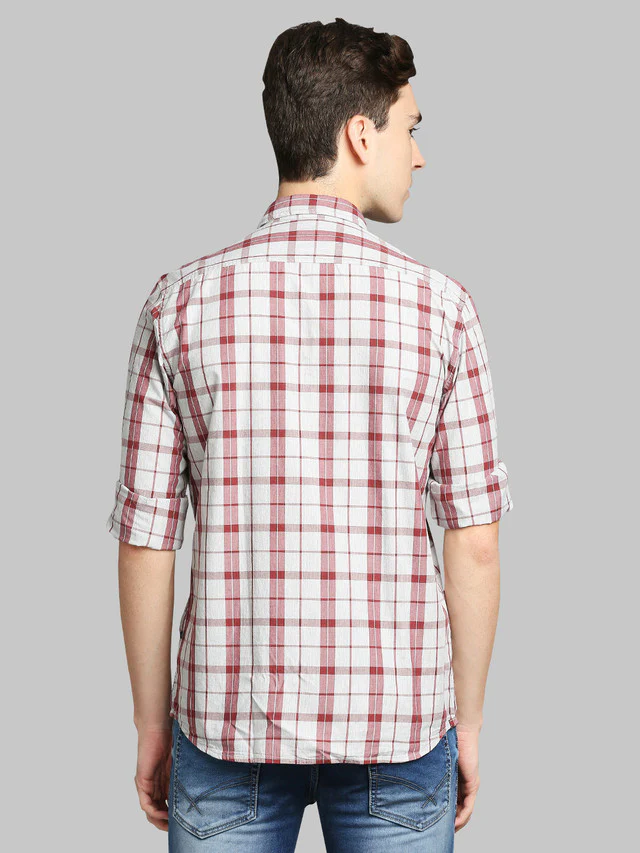Parx Red Checks Slim Fit Cotton Casual Shirt - Image 4