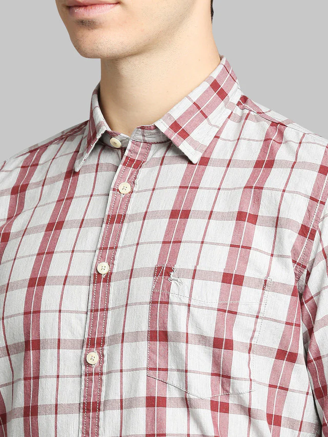 Parx Red Checks Slim Fit Cotton Casual Shirt - Image 6