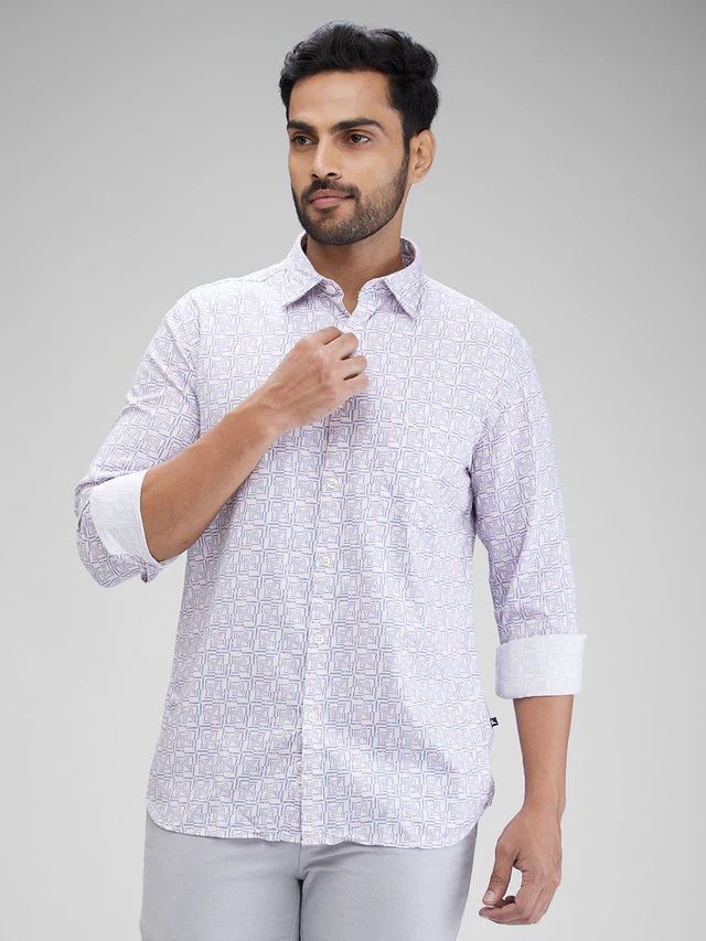 Parx Men Blue Printed Slim Fit Cotton Casual Shirt