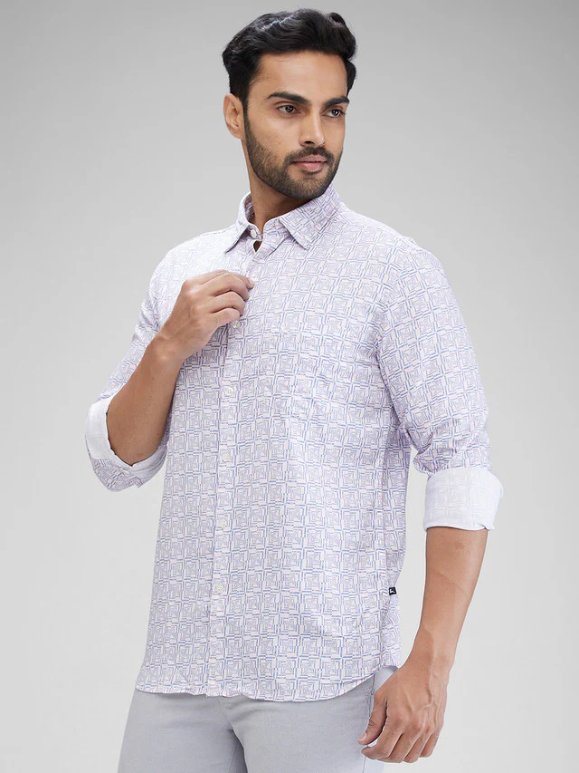 Parx Men Blue Printed Slim Fit Cotton Casual Shirt - Image 3