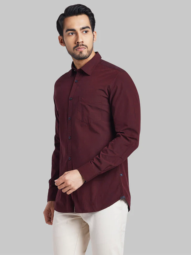 Parx Red Solid Slim Fit Cotton Casual Shirt - Image 3