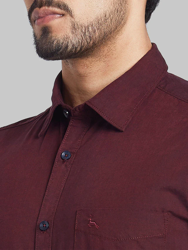 Parx Red Solid Slim Fit Cotton Casual Shirt - Image 6