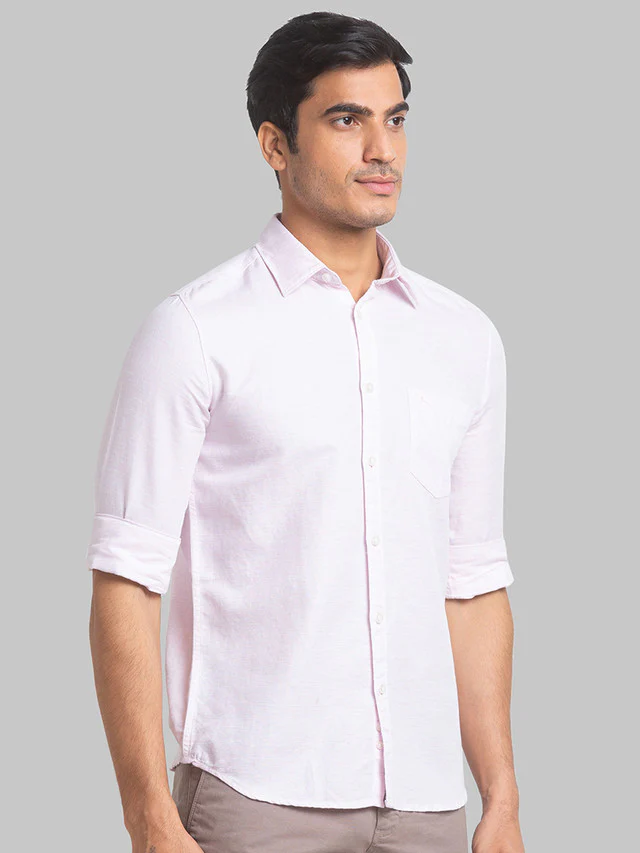 Parx Men Pink Solid Slim Fit Linen Blend Casual Shirt - Image 2