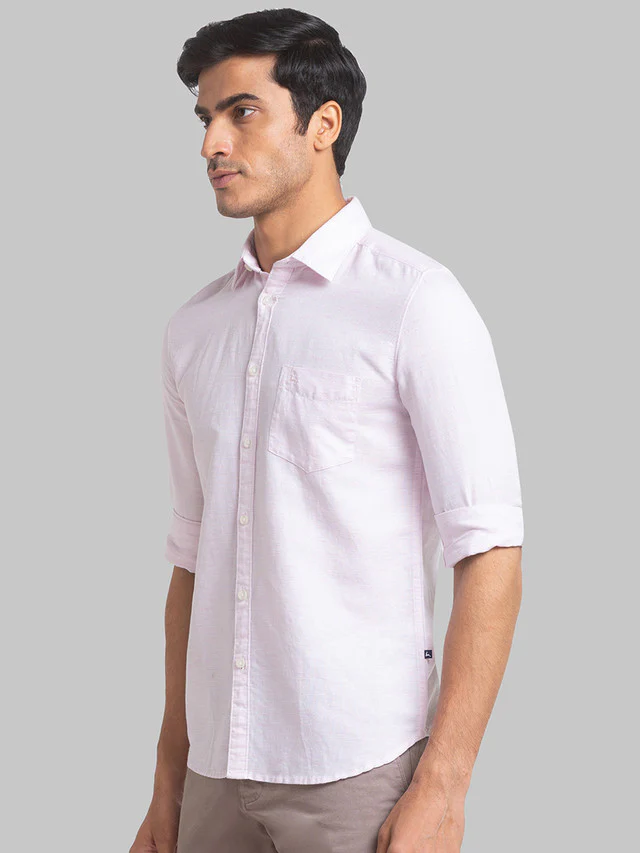 Parx Men Pink Solid Slim Fit Linen Blend Casual Shirt - Image 3