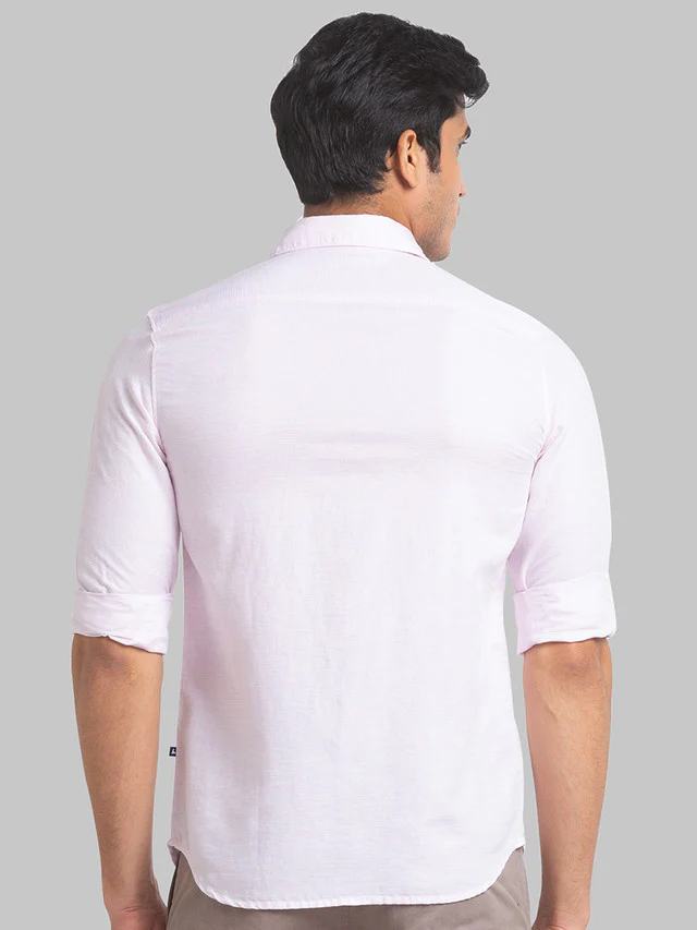 Parx Men Pink Solid Slim Fit Linen Blend Casual Shirt - Image 4