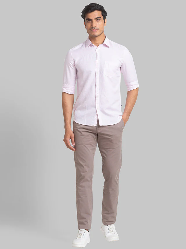 Parx Men Pink Solid Slim Fit Linen Blend Casual Shirt - Image 5