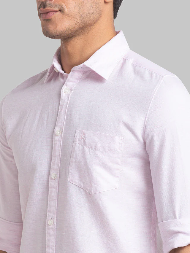 Parx Men Pink Solid Slim Fit Linen Blend Casual Shirt - Image 6