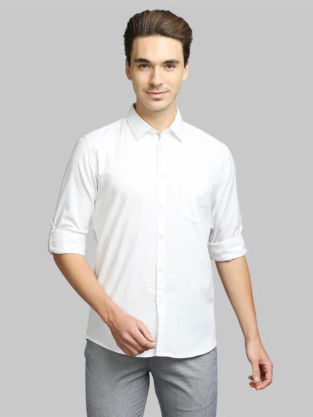 Parx White Oxford Slim Fit Cotton Casual Shirt