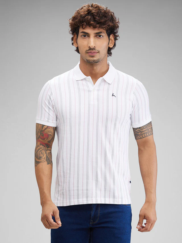 Parx White Printed Regular Fit Cotton T-Shirt