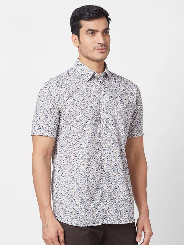 Parx White Printed Slim Fit Cotton Casual Shirt - Image 2