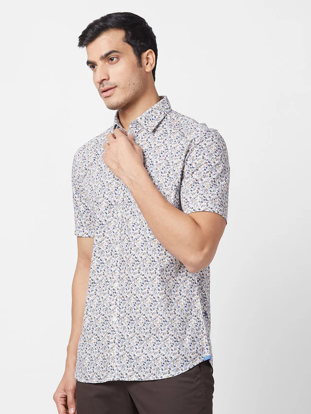 Parx White Printed Slim Fit Cotton Casual Shirt - Image 3