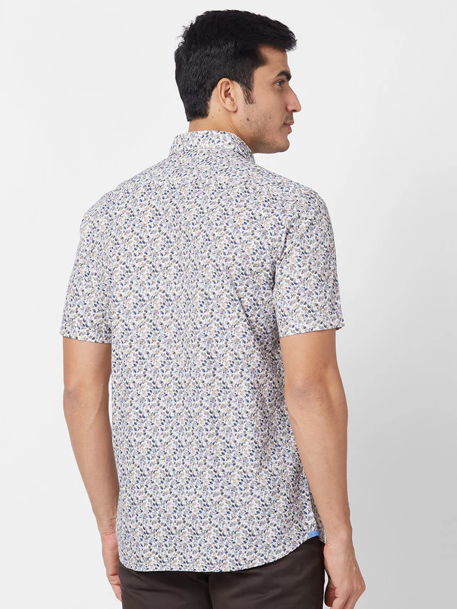 Parx White Printed Slim Fit Cotton Casual Shirt - Image 4