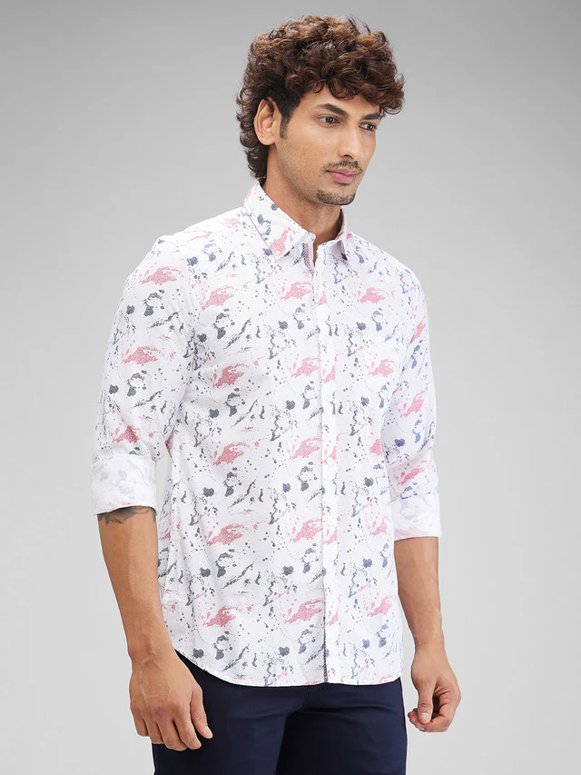 Parx White Printed Slim Fit Cotton Casual Shirt - Image 2
