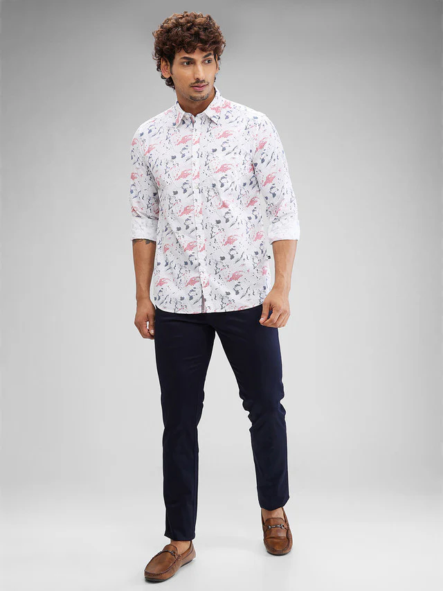 Parx White Printed Slim Fit Cotton Casual Shirt - Image 5