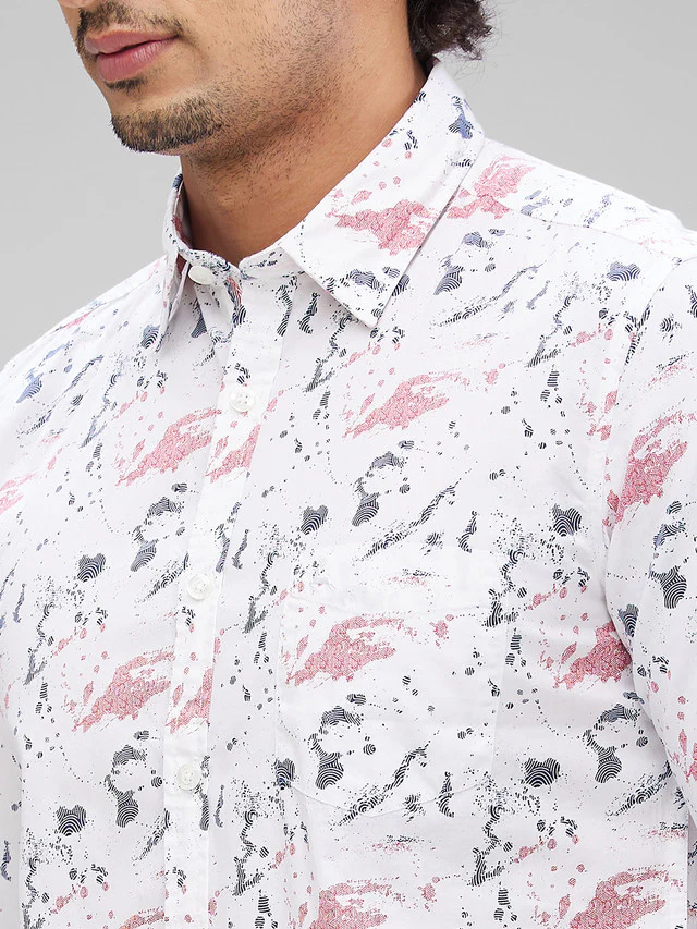 Parx White Printed Slim Fit Cotton Casual Shirt - Image 6