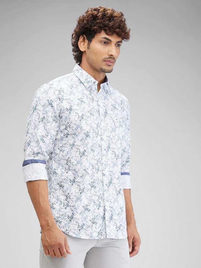 Parx White Printed Slim Fit Cotton Casual Shirt - Image 2