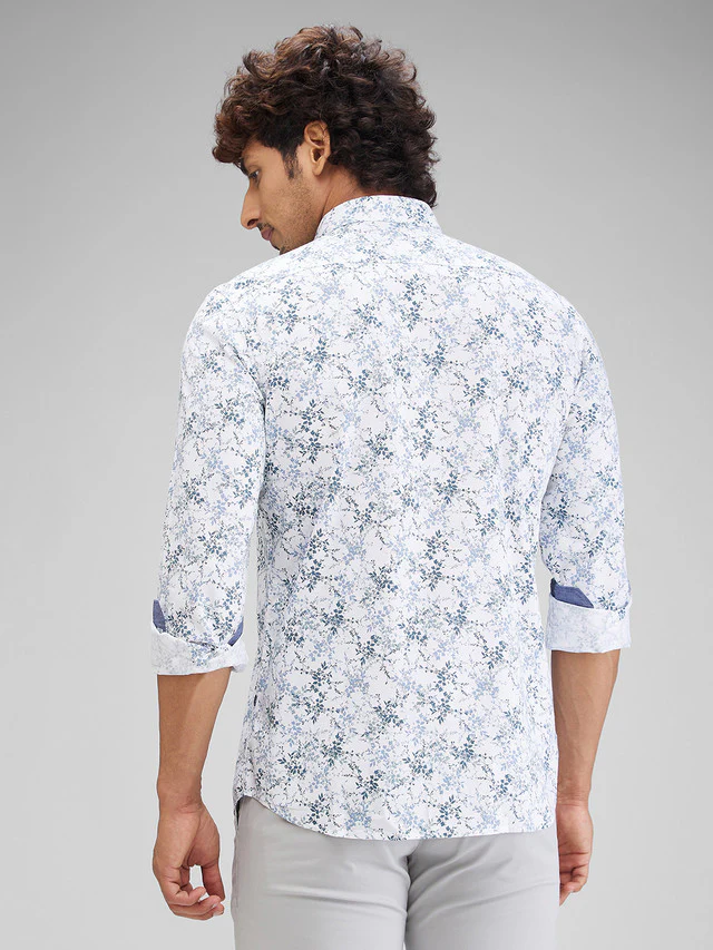 Parx White Printed Slim Fit Cotton Casual Shirt - Image 4