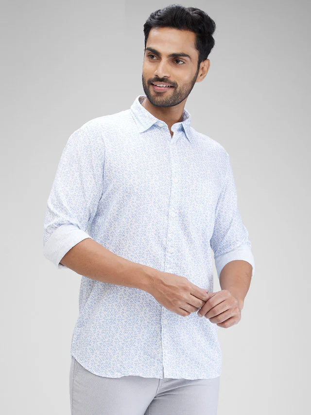 Parx White Printed Slim Fit Cotton Casual Shirt - Image 2