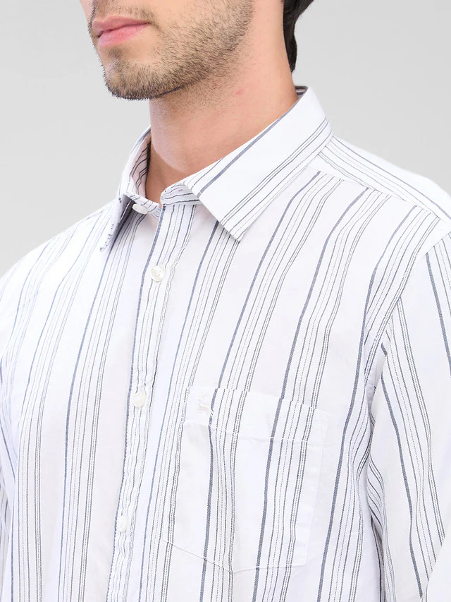 Parx White Stripe Slim Fit Cotton Casual Shirt - Image 6