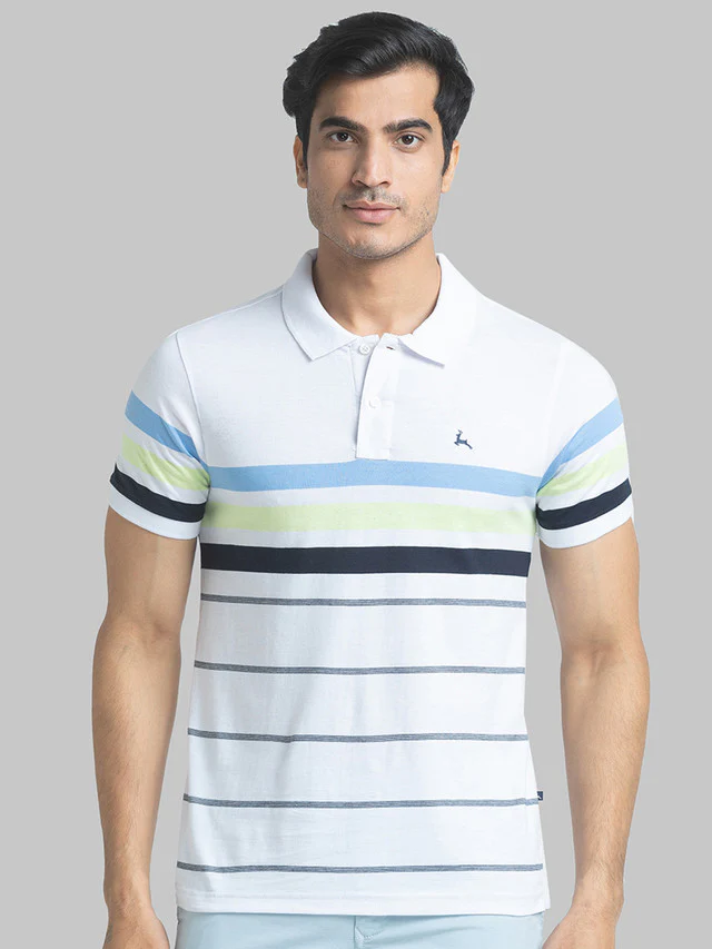 Parx White Yarn Dyed Regular Fit Cotton T-Shirt