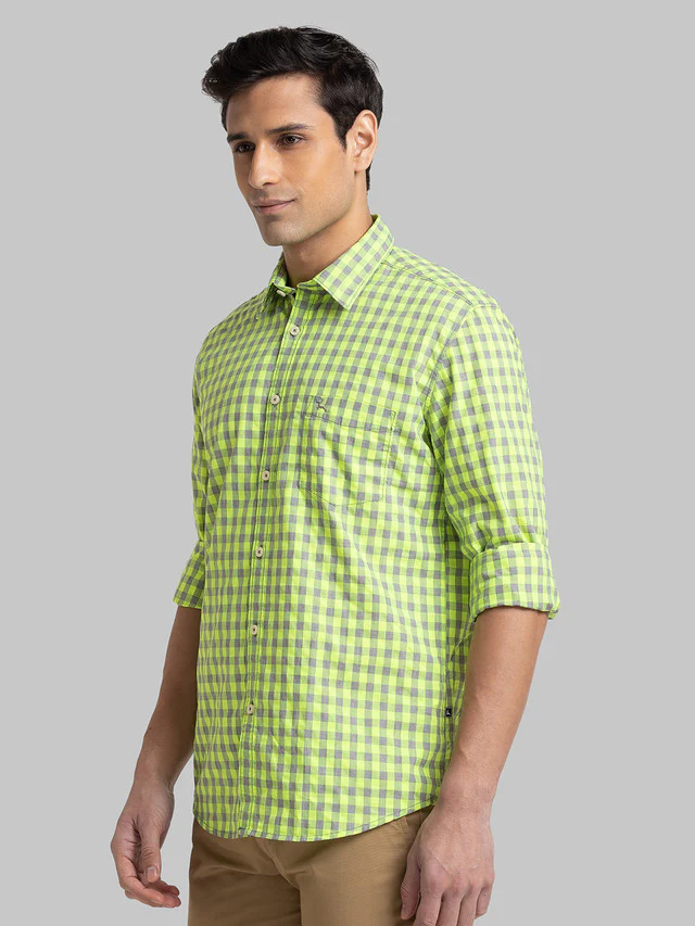 Parx Yellow Checks Slim Fit Cotton Blend Casual Shirt - Image 3